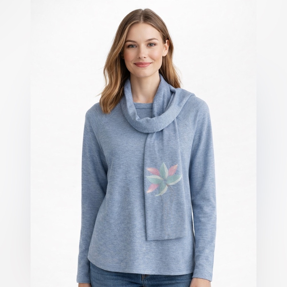 Mila Milano Blue Long Sleeve sweater with Scarf